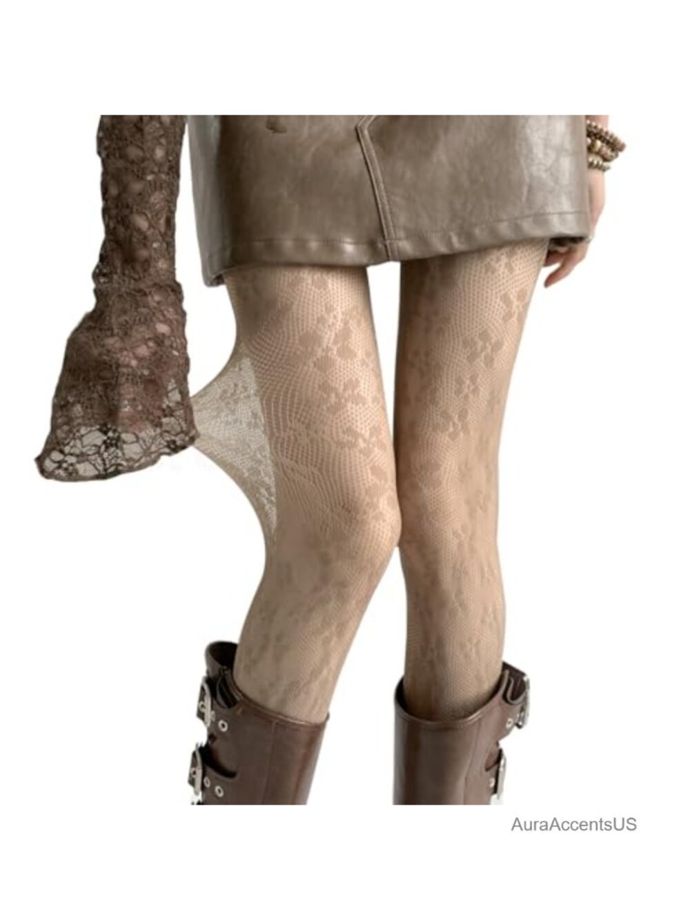 Women's Floral Pattern Fishnet Tights Lace Design Sheer Mesh Fashion Stockings